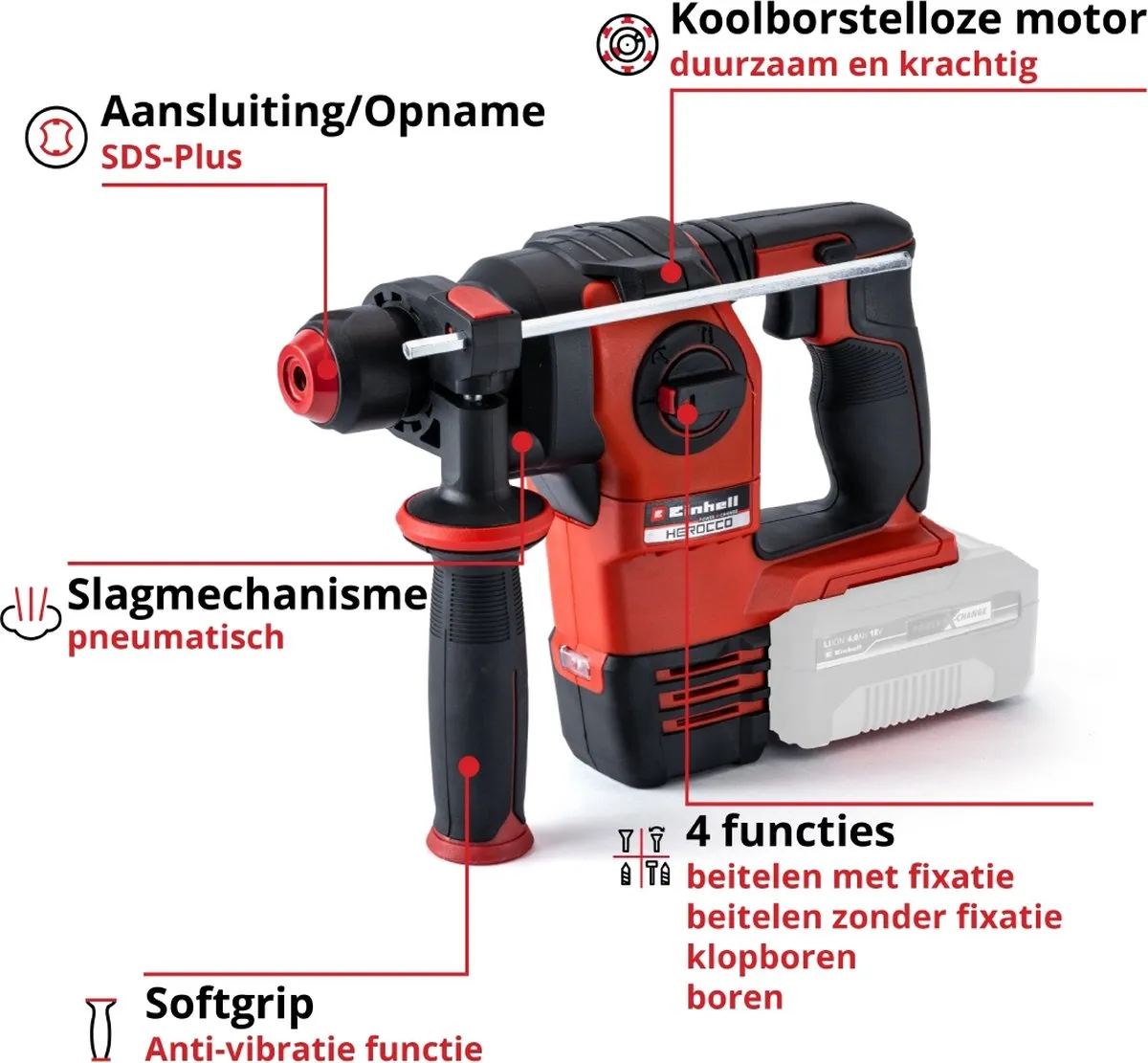 Einhell HEROCCO 18/20 Li Solo Accuboormachine - 2,2 J - SDS-plus