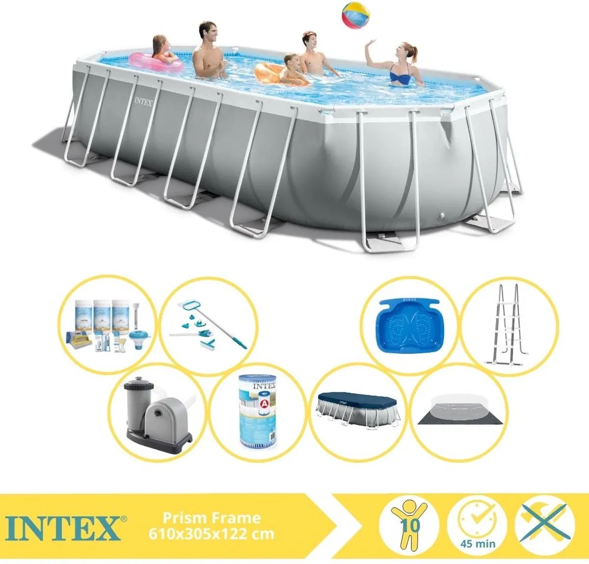 Intex Prism Frame 26798GN Opzetzwembad 610x305x122cm - Grijs/Wit