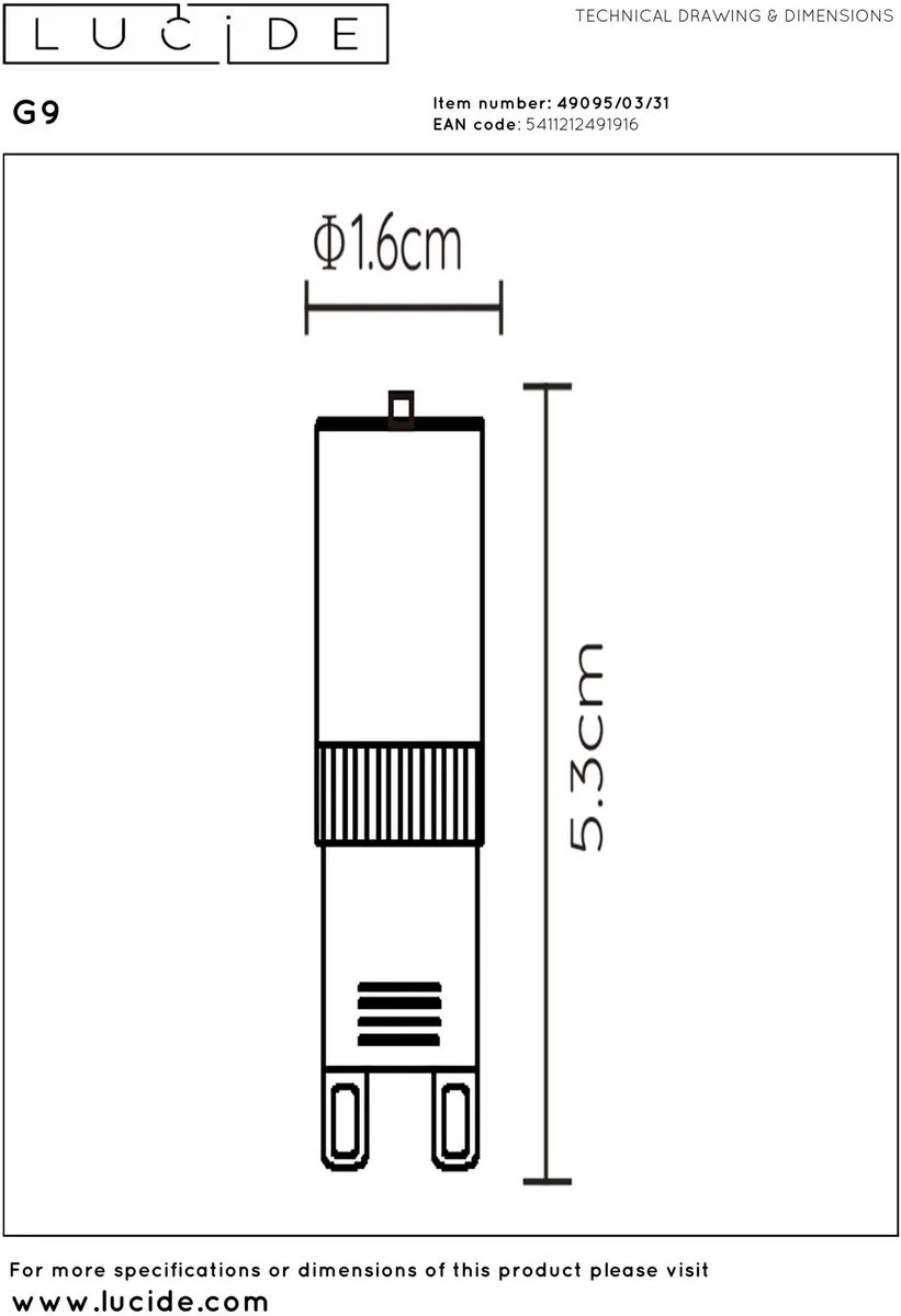 Lucide G9 LED Lamp 3,5W 2700K - Ø1,6cm