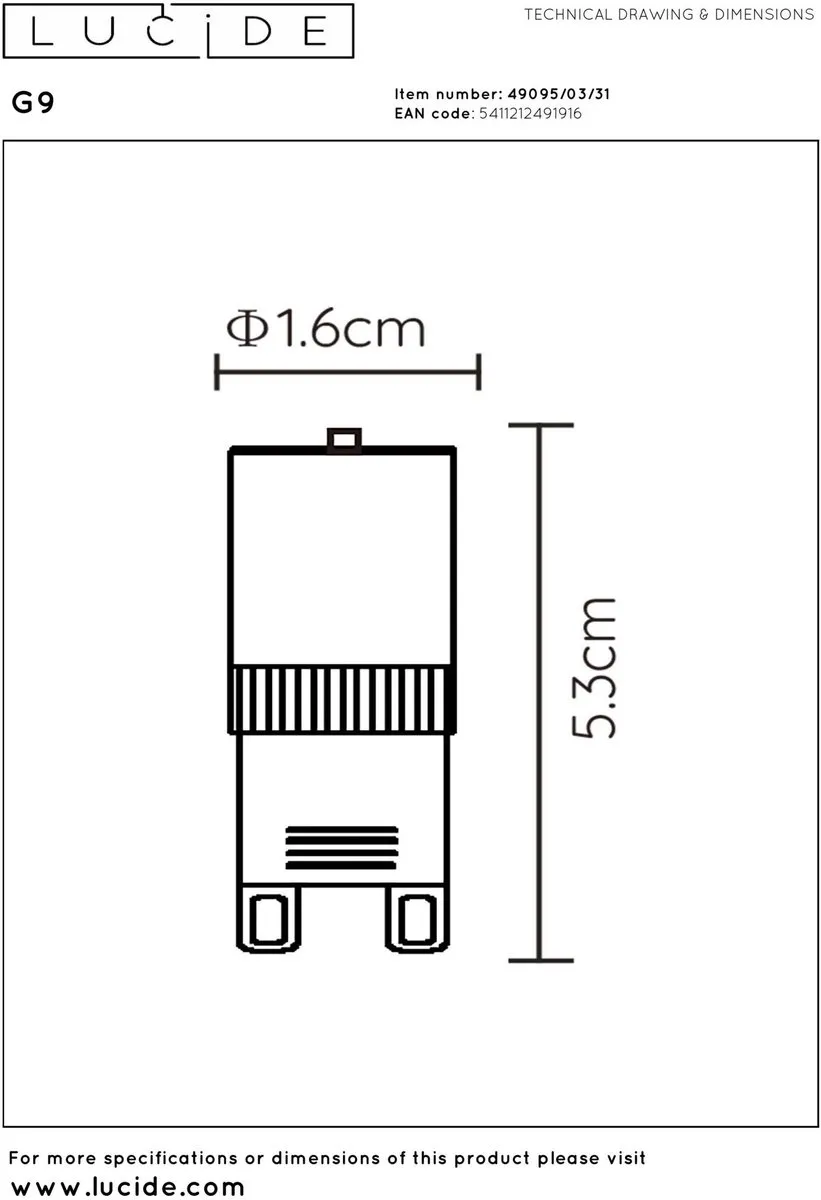 Lucide G9 LED Lamp 3,5W 2700K - Ø1,6cm