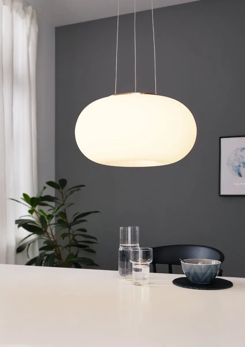 Eglo Optica Hanglamp 2 Lichts Ø350mm - Nikkel-Mat - Wit/Grijs