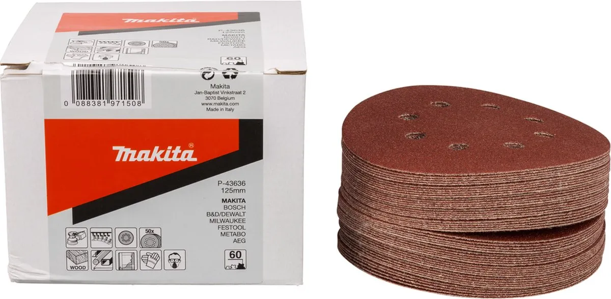 Makita K60 Schuurpapier Klittenband 125mm - 50 Stuks