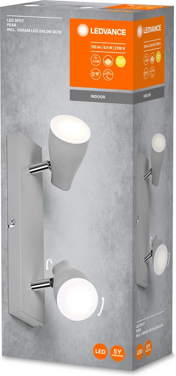 LEDVANCE LED Spot Pear Plafondmontagespot 8,6W 420lm - Grijs