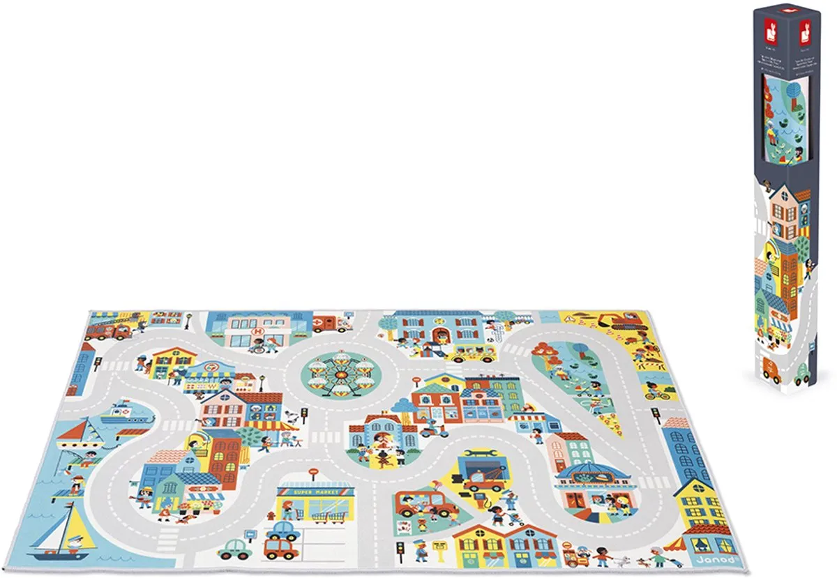Janod Cross Roads Speelmat De Stad 120x78cm - Antislip - afbeelding 6 van 6