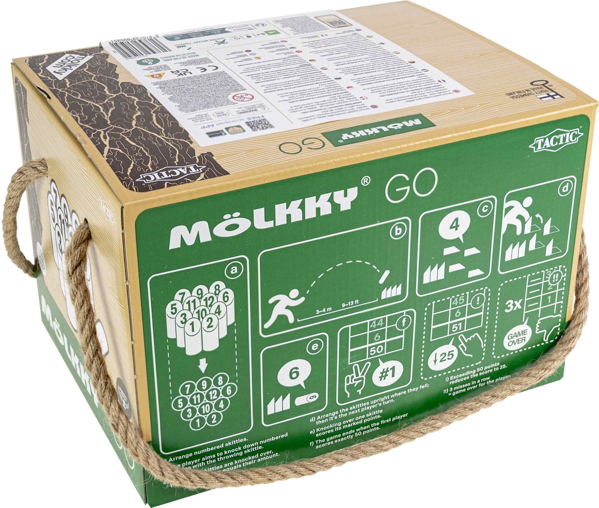 Tactic Mölkky Go – Vang- en Werpspel - Origineel Fins Houten Werpspel In Handige Draagbare Doos – Duurzaam Grenenhout – Met Gratis Score-App