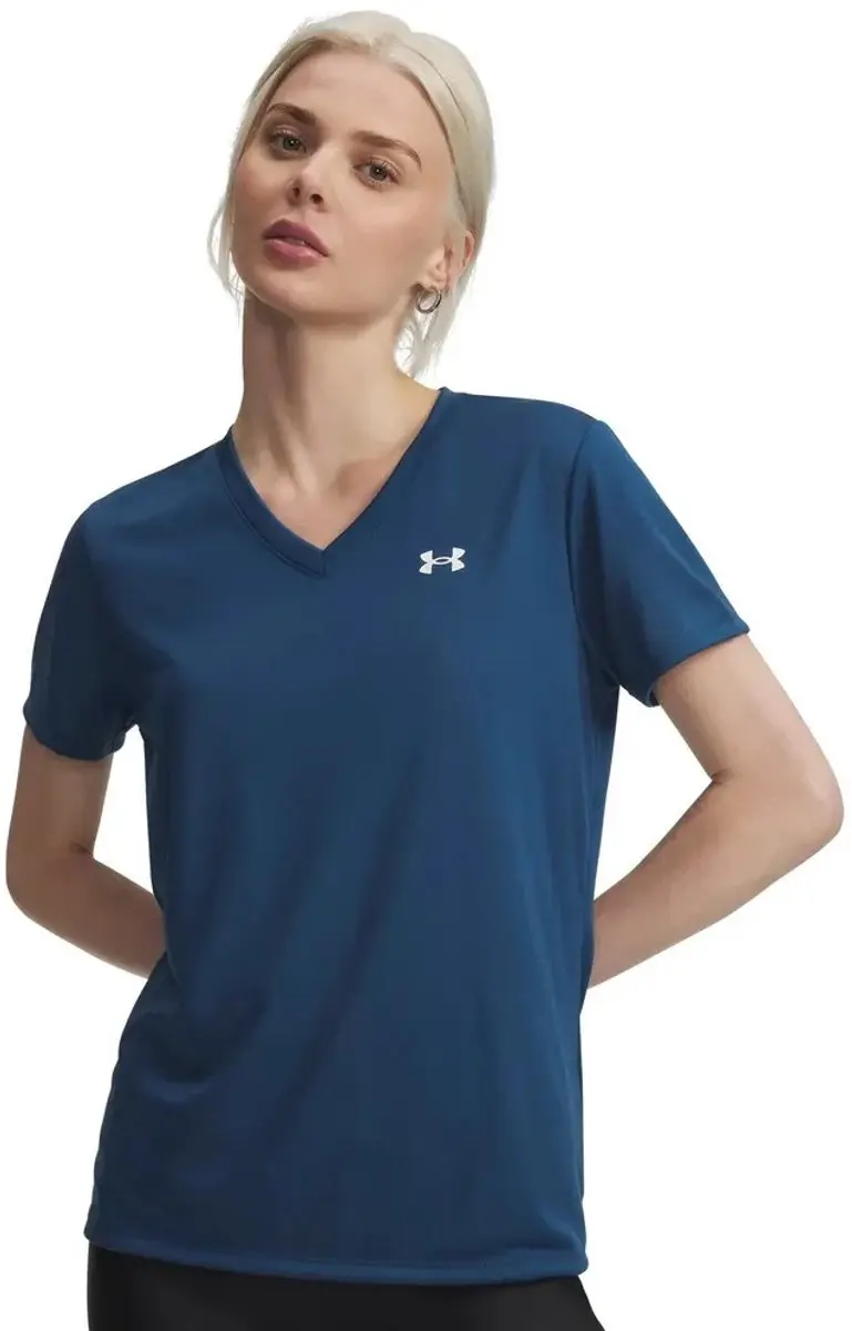 Under Armour Tech SSV Solid-BLU Dames Sportshirt - L - Blauw/Wit