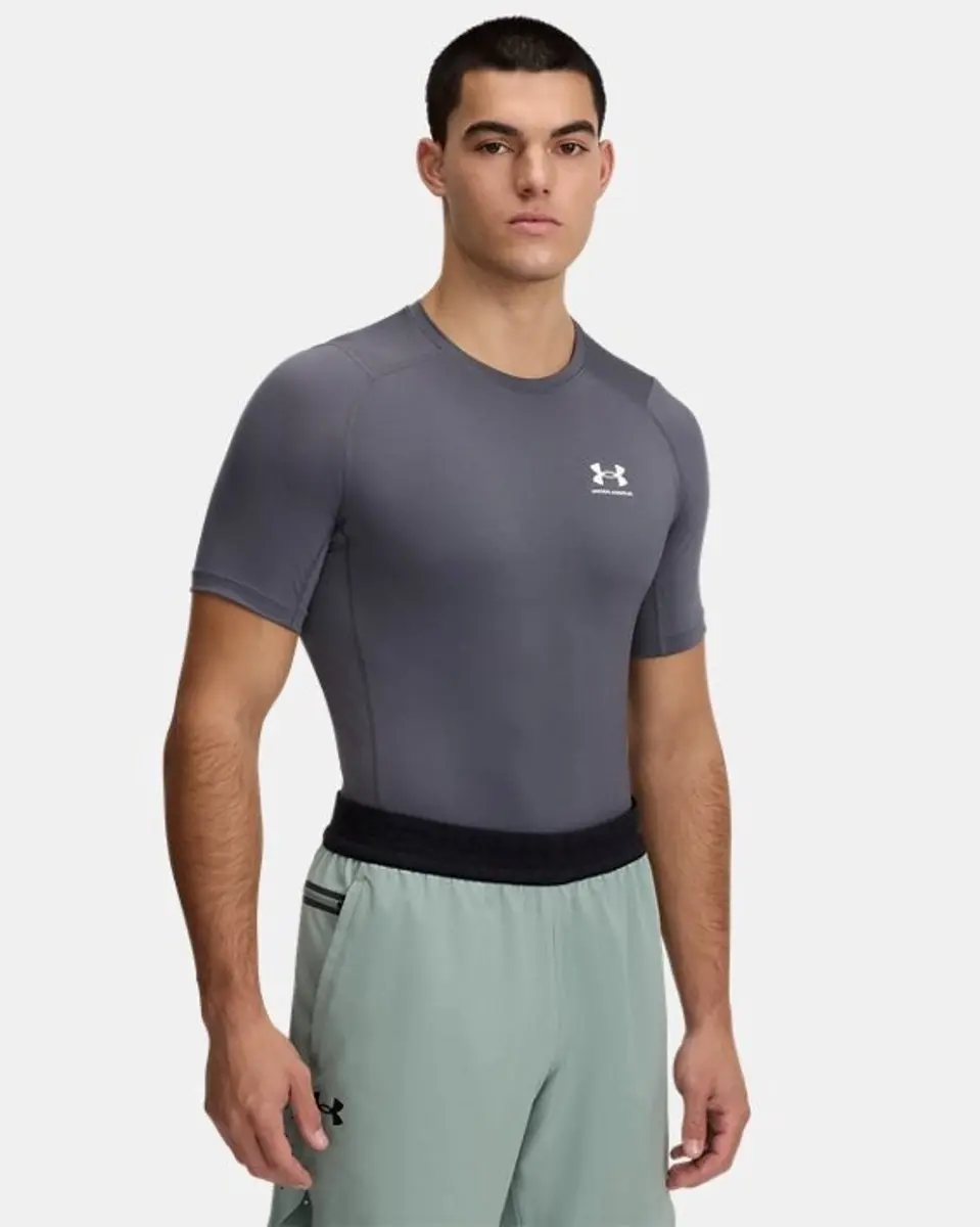 Under Armour UA HG Armour Comp SS-GRY Heren Sportshirt - Castlerock/Wit