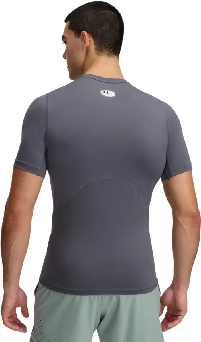 Under Armour UA HG Armour Comp SS-GRY Heren Sportshirt - Castlerock/Wit