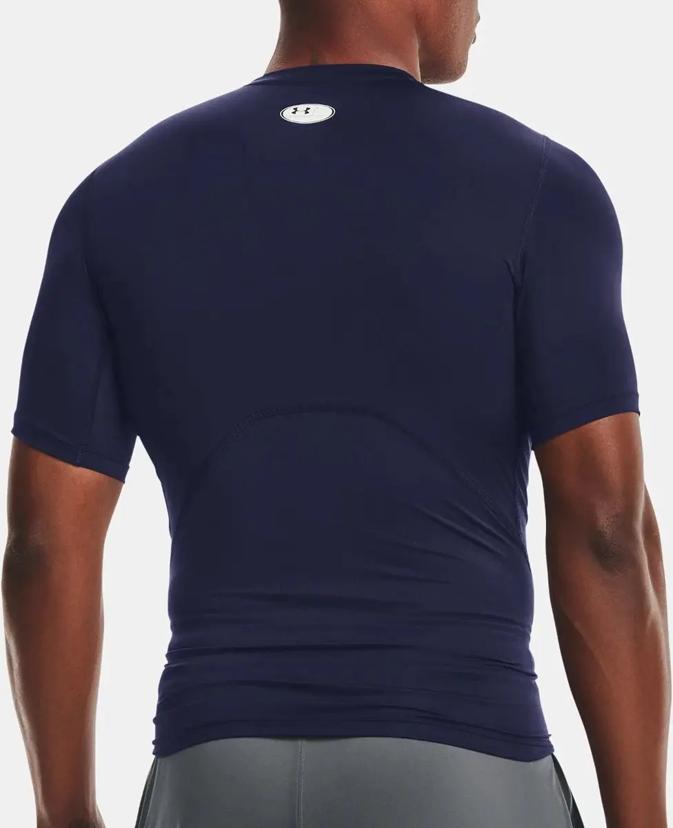 Under Armour HG Armour Comp SS Heren Sportshirt - L - Navy/Wit - afbeelding 6 van 6