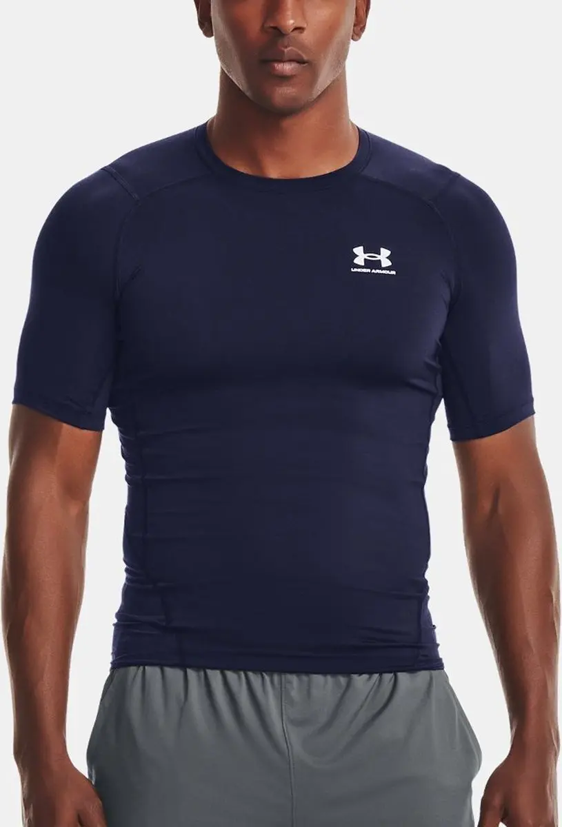 Under Armour HG Armour Comp SS Heren Sportshirt - L - Navy/Wit