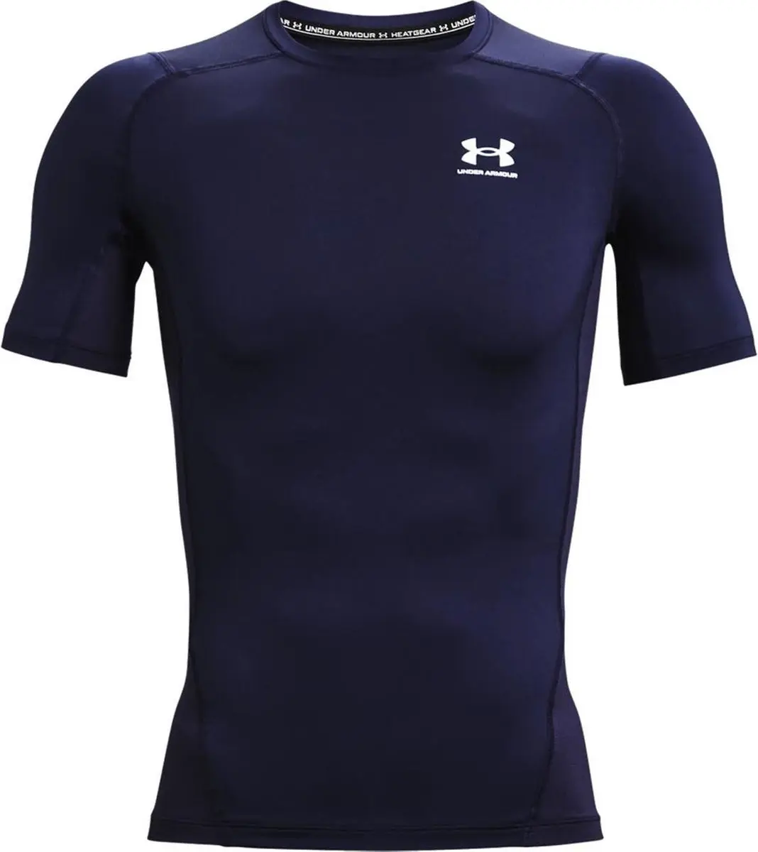 Under Armour HG Armour Comp SS Heren Sportshirt - L - Navy/Wit