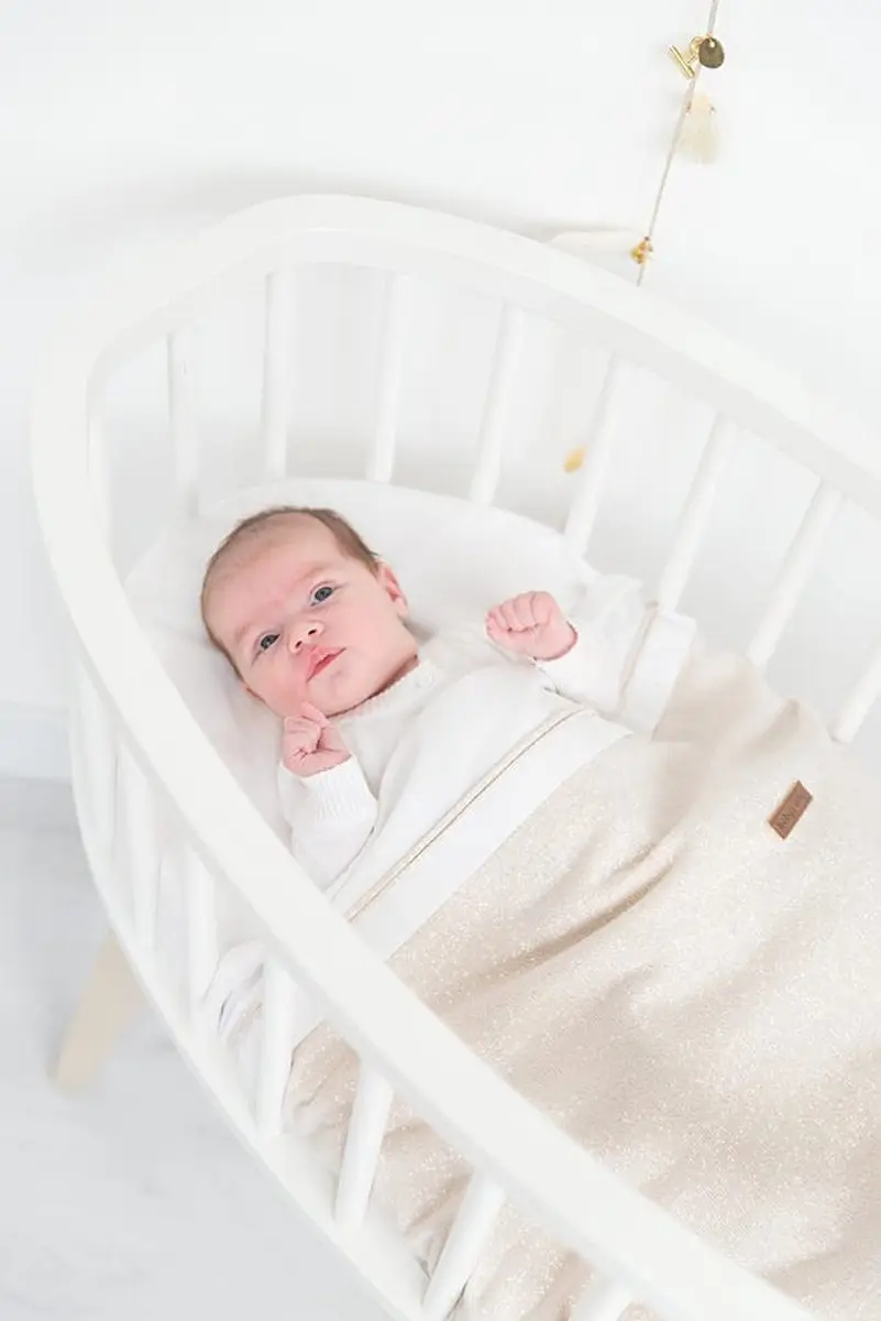 Baby's Only Wieglaken gebreide bies 80x100cm - Goud-Mint Mêlee/Wit