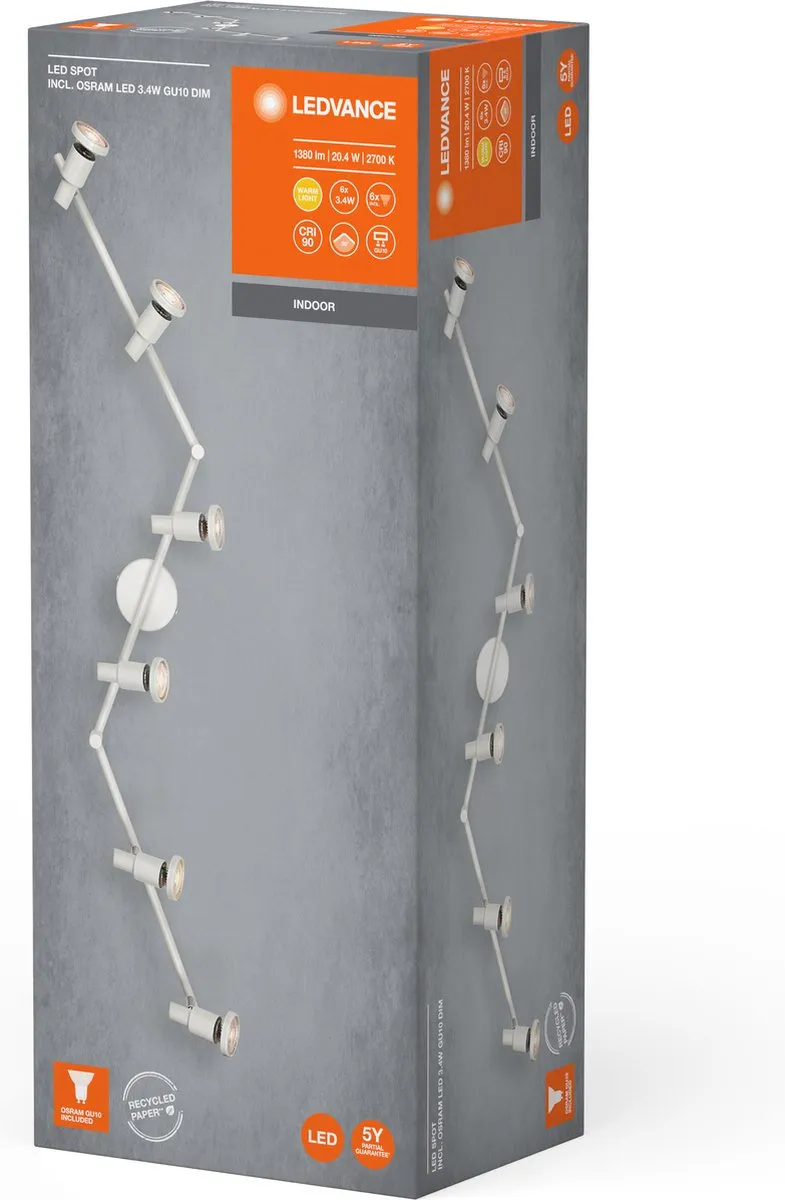 LEDVANCE LED Spot GU10 6x3,4W - 1380lm Warm Wit - 2700K - 6 Stuks