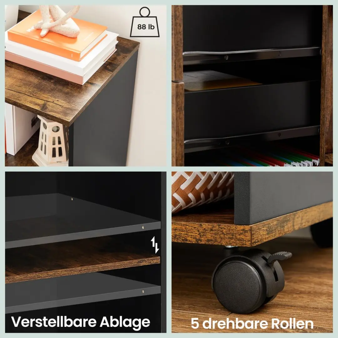 Songmics Verrijdbare Ladekast - 3 Lades Industriële Stijl