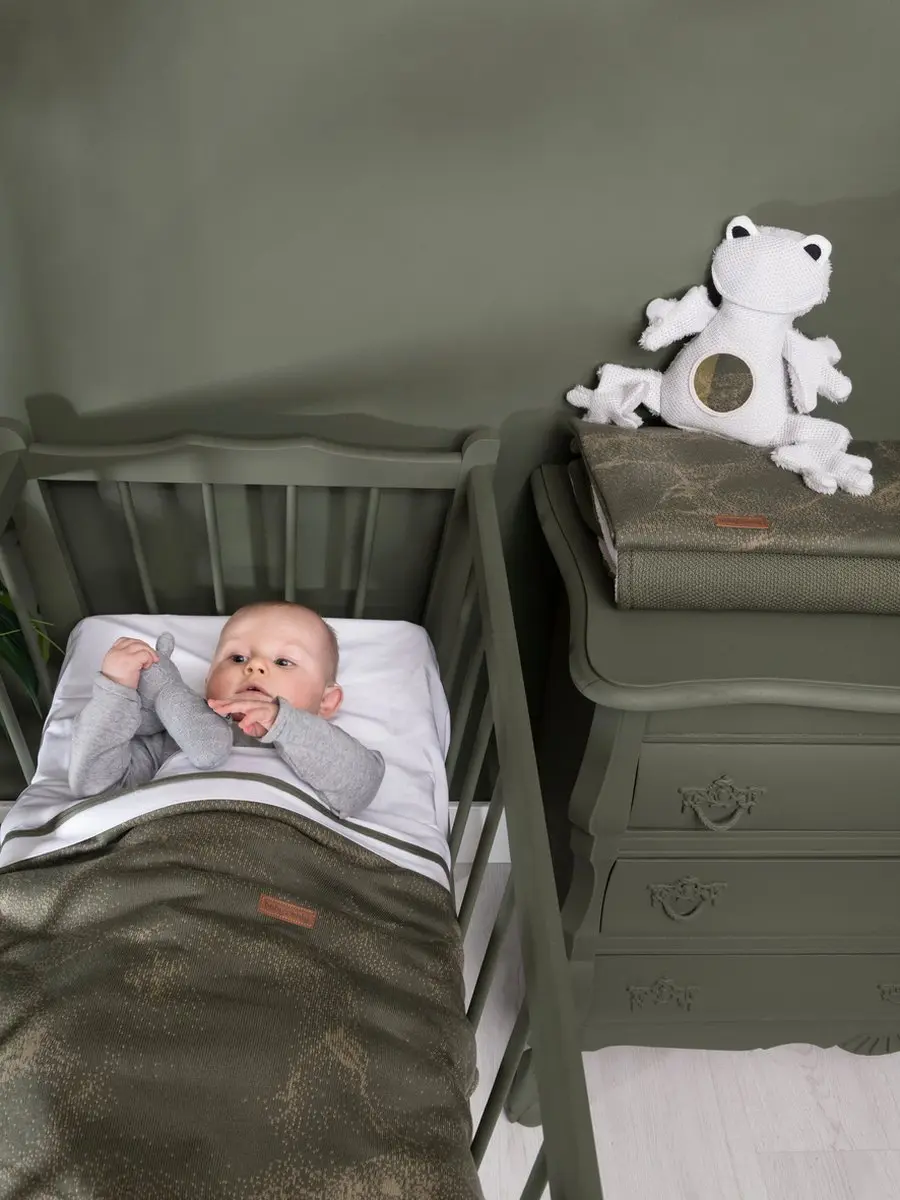 Baby's Only Wieglaken gebreide bies 80x100cm - Khaki/Wit