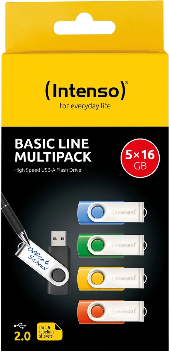Intenso Basic Line USB Stick 16GB - 5 Stuks - Multipack