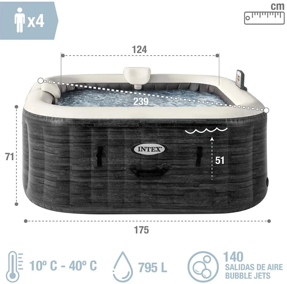 Intex Greystone Deluxe Square Bubble Spa Set 28450 - 140 Jets - afbeelding 5 van 6