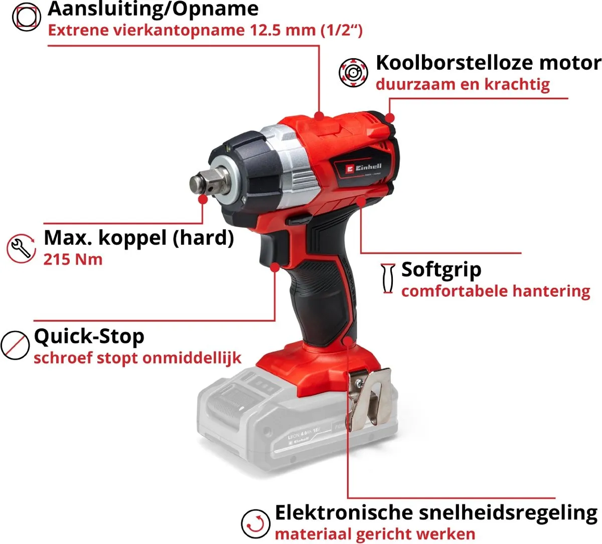 Einhell TE-CW 18 Li BL Accu Slagschroefmachine - 215 Nm - Power X-Change