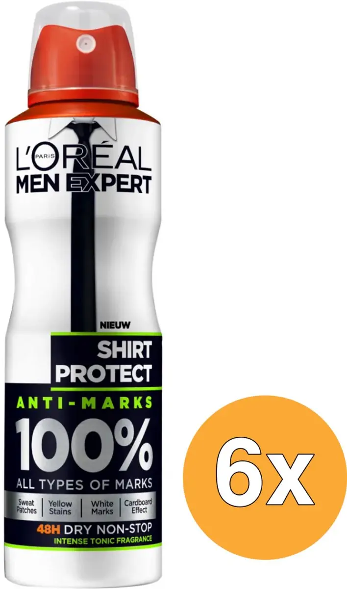 L'Oréal Paris Men Expert Shirt Protection Deo Spray 150ml - 6 Stuks
