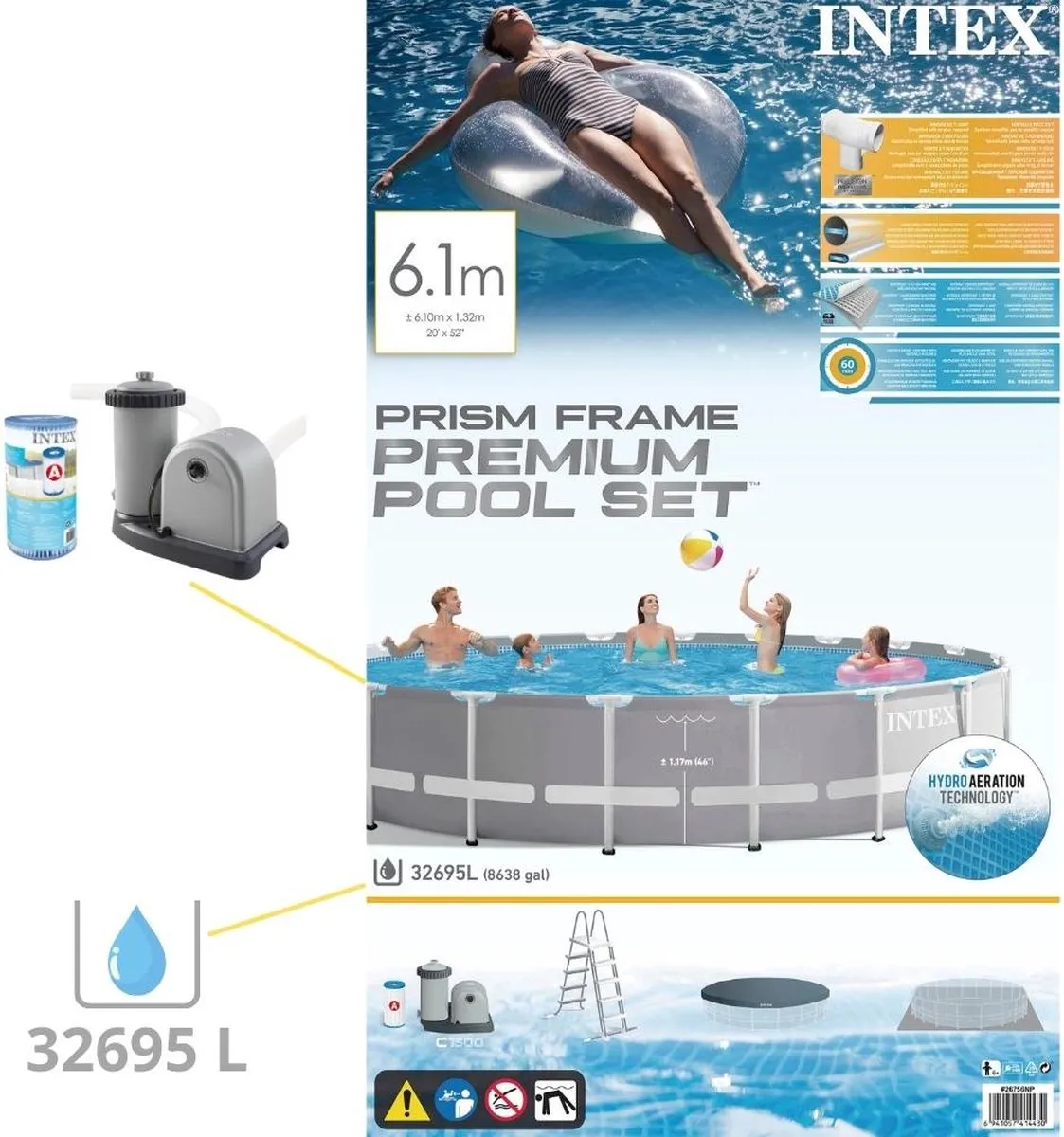 Intex Prism Frame 26756GN Opzetzwembad 610x122cm - Grijs/Wit