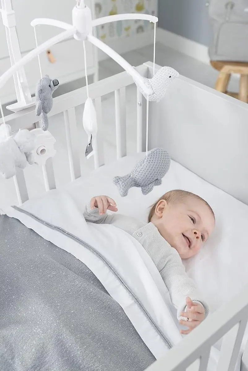 Baby's Only Wieglaken gebreide bies 80x100cm - Zilvergrijs/Wit