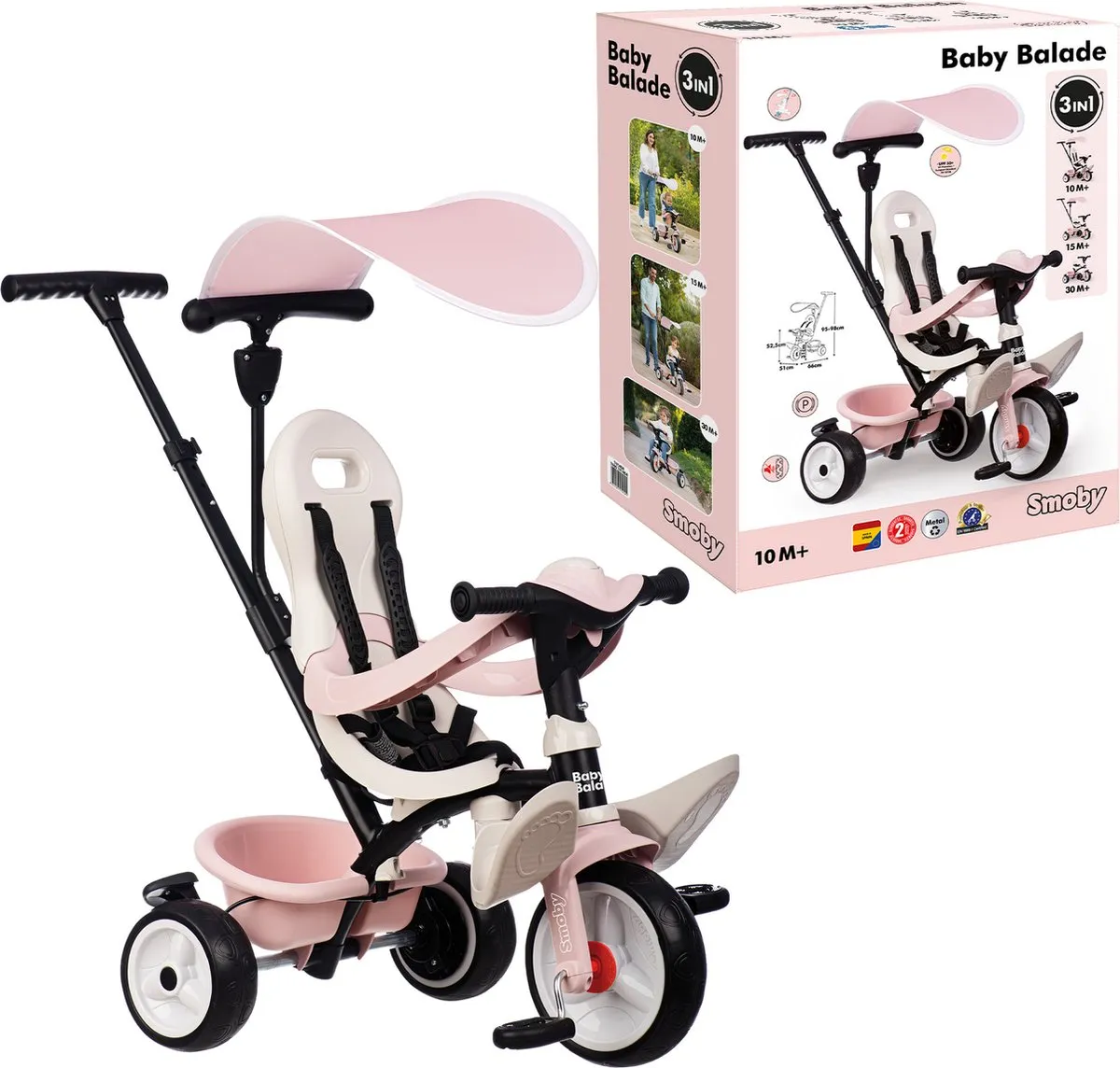 Smoby Baby Balade Driewieler - Roze/Zwart