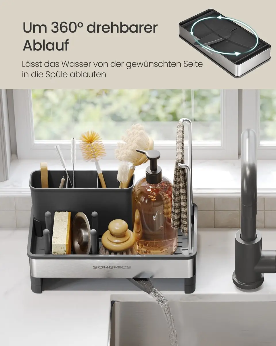 Songmics Wastafelorganizer - Inktzwart/Zilver