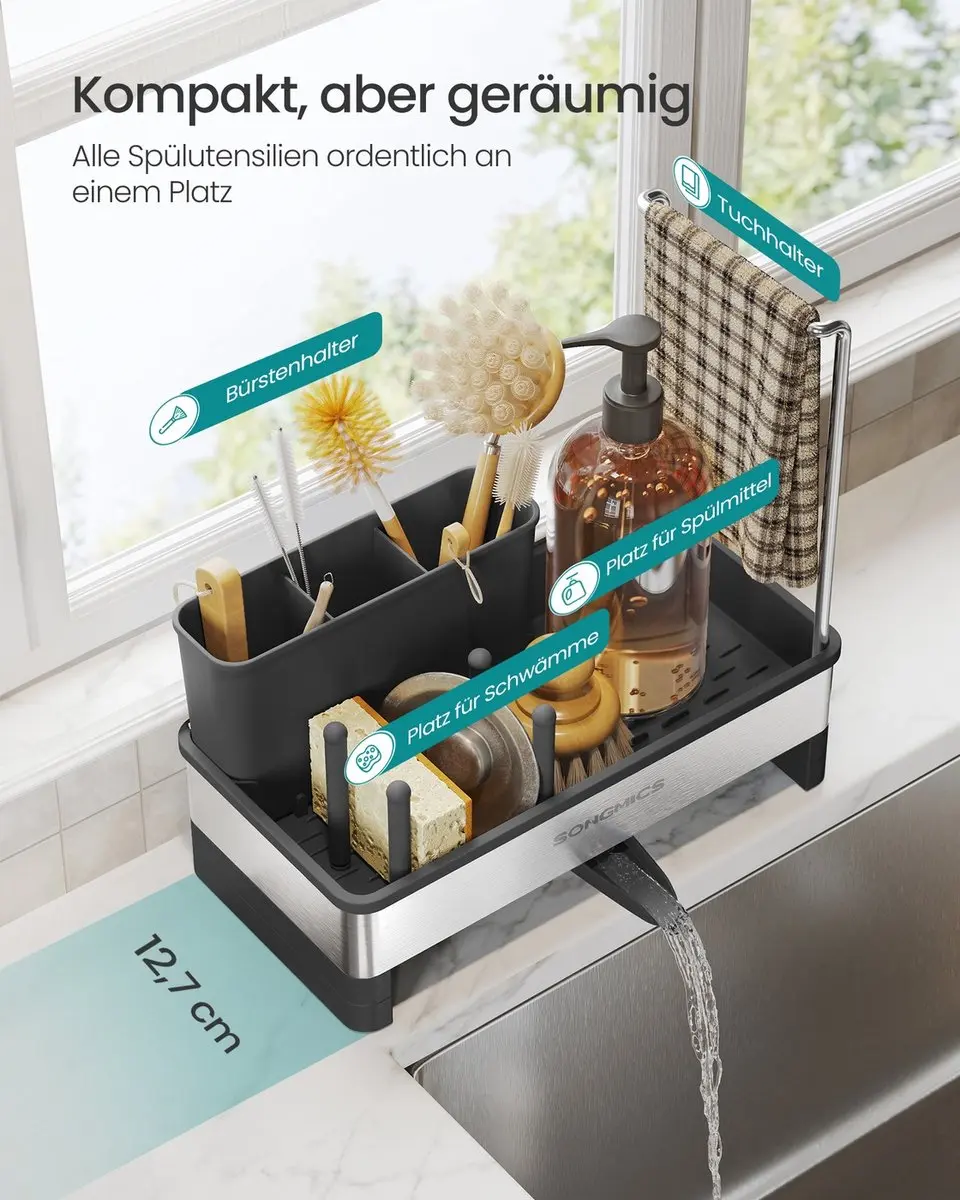 Songmics Wastafelorganizer - Inktzwart/Zilver