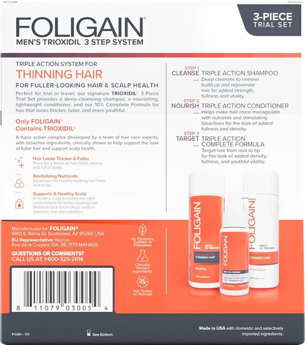 Foligain Proefset Mannen Haaruitval 300ml - Shampoo/conditioner/lotion