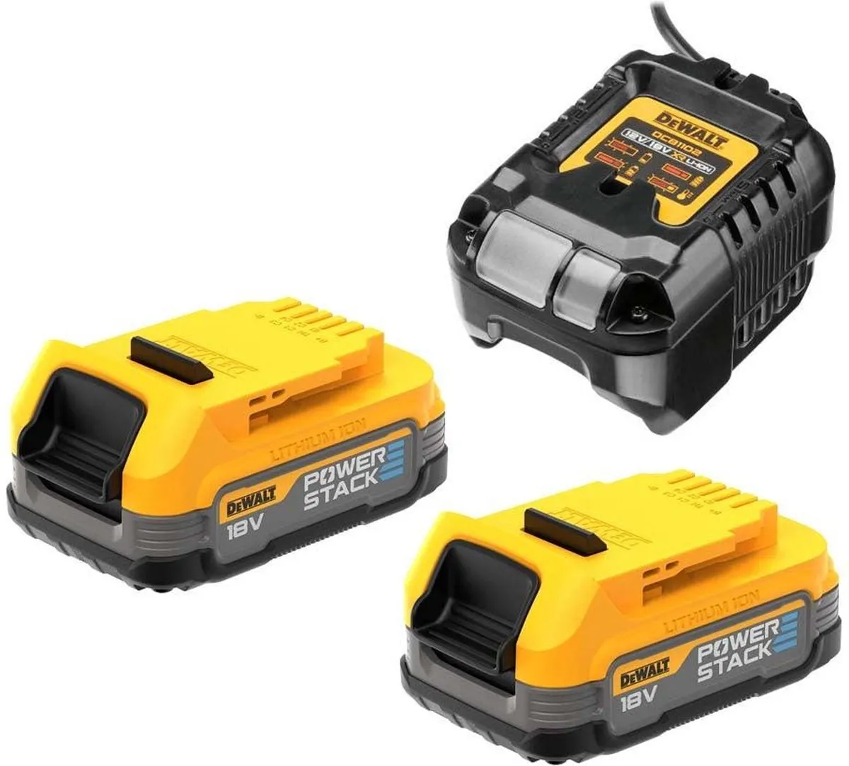 DeWalt DCB1102E2 Starterset 2x POWERSTACK 18V XR Accu 1.7Ah + Lader - afbeelding 6 van 6