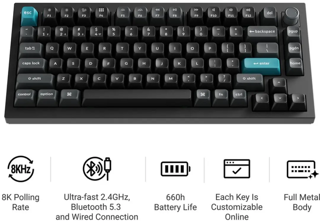Keychron Q1 Ultra Q1U-M1 Mechanisch Toetsenbord - 75% - Rode Switch - Zwart