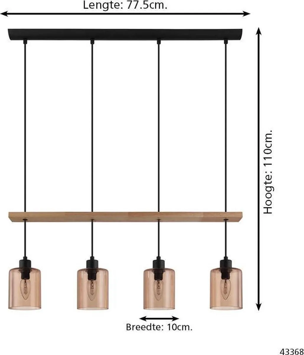 Eglo Coolmont Hanglamp E14 - 77,5 cm - Zwart/Hout - afbeelding 6 van 6