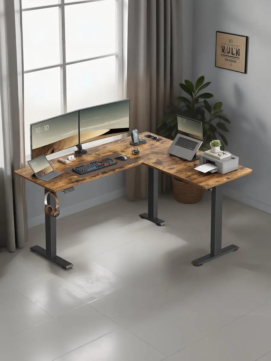 Songmics Hoekbureau Elektrisch 160x140cm Bruin-Zwart