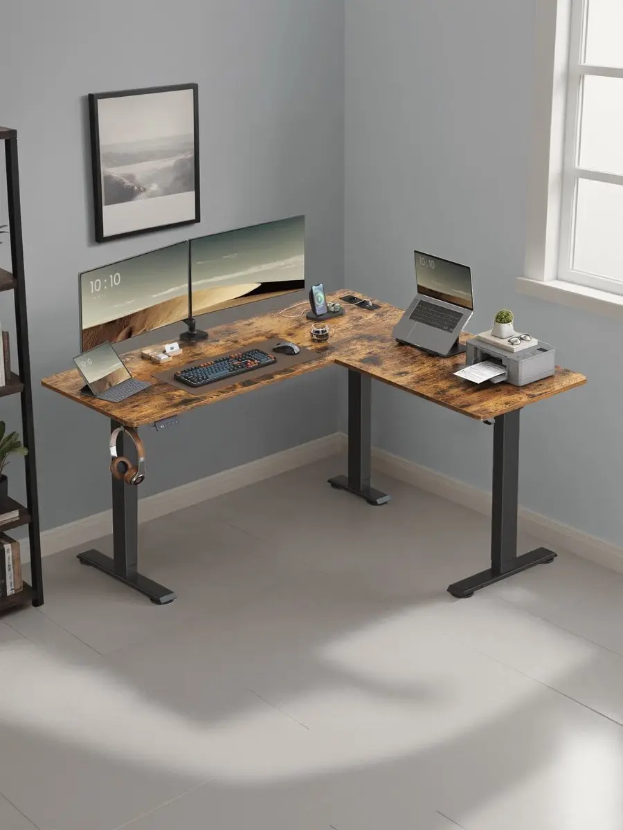 Songmics Hoekbureau Elektrisch 160x140cm Bruin-Zwart
