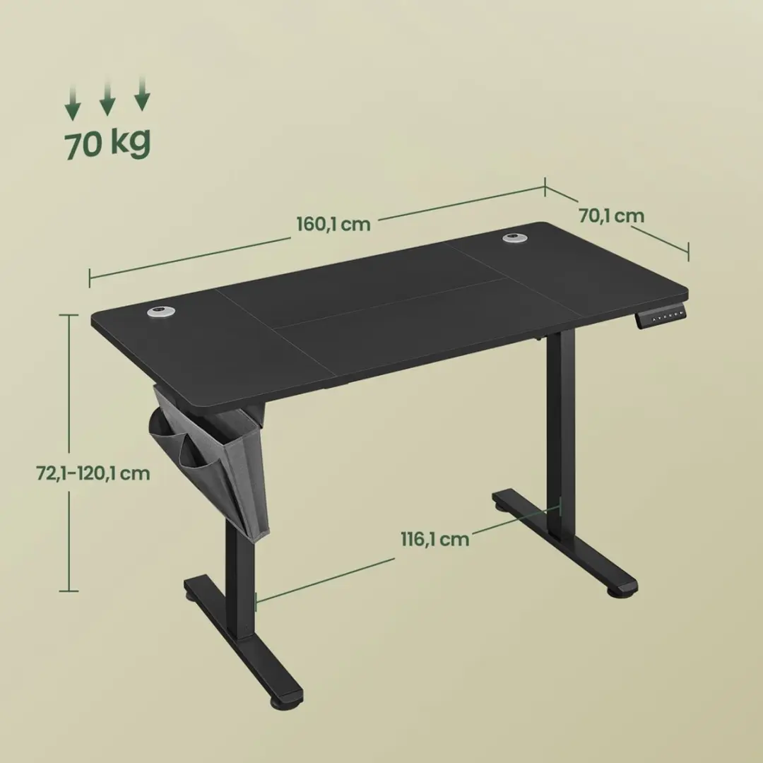Songmics Elektrisch Zit-Sta Bureau 160,1x70cm - Zwart