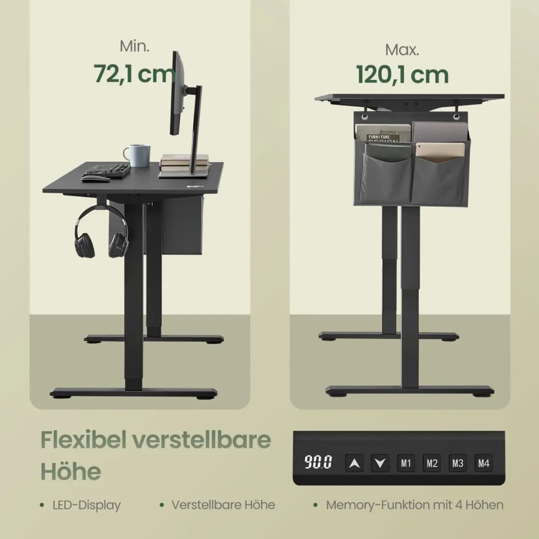 Songmics Elektrisch Zit-Sta Bureau 160,1x70cm - Zwart - afbeelding 6 van 6