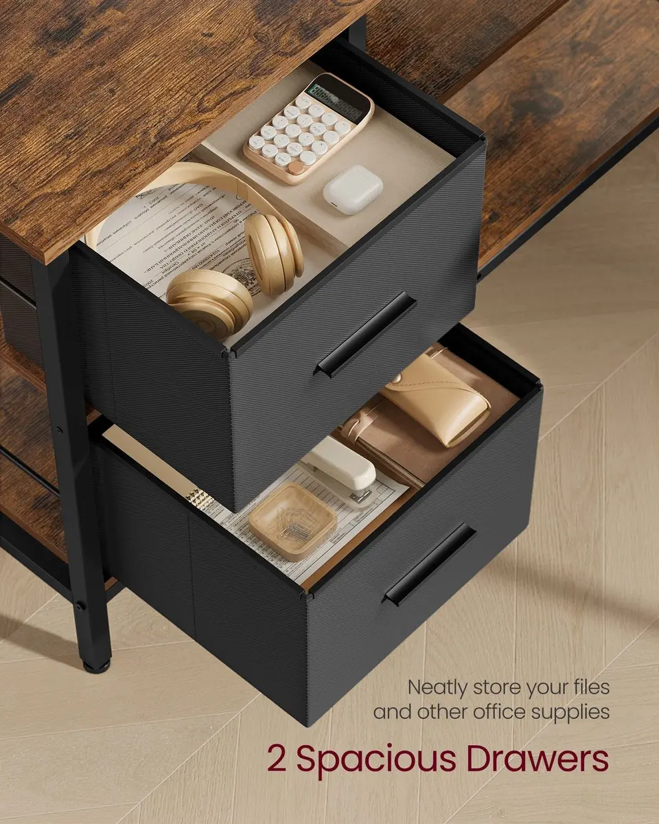 Songmics Hoekbureau L-vormig - Hout Bruin - 2 Lades