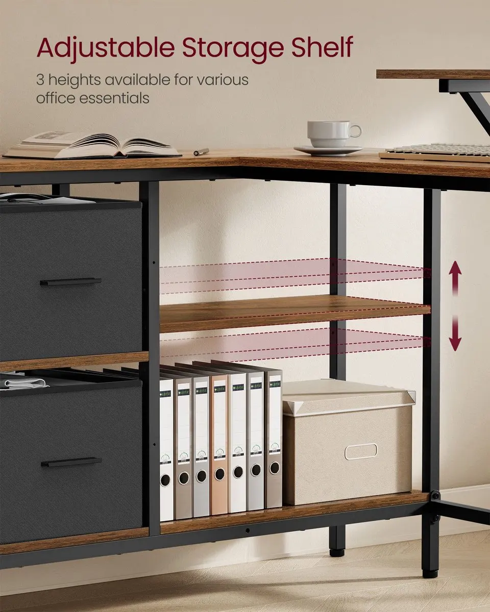 Songmics Hoekbureau L-vormig - Hout Bruin - 2 Lades