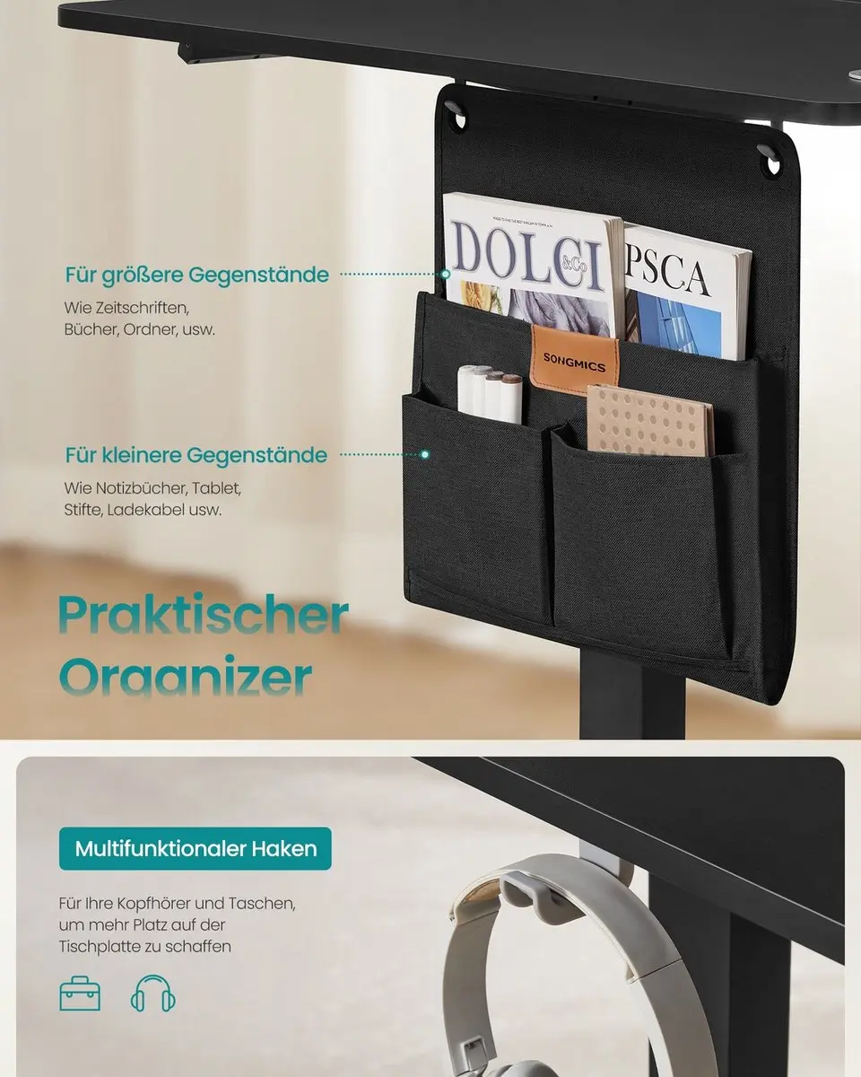 Songmics Elektrisch Zit-Sta Bureau 180x80cm - Inktzwart - afbeelding 5 van 6
