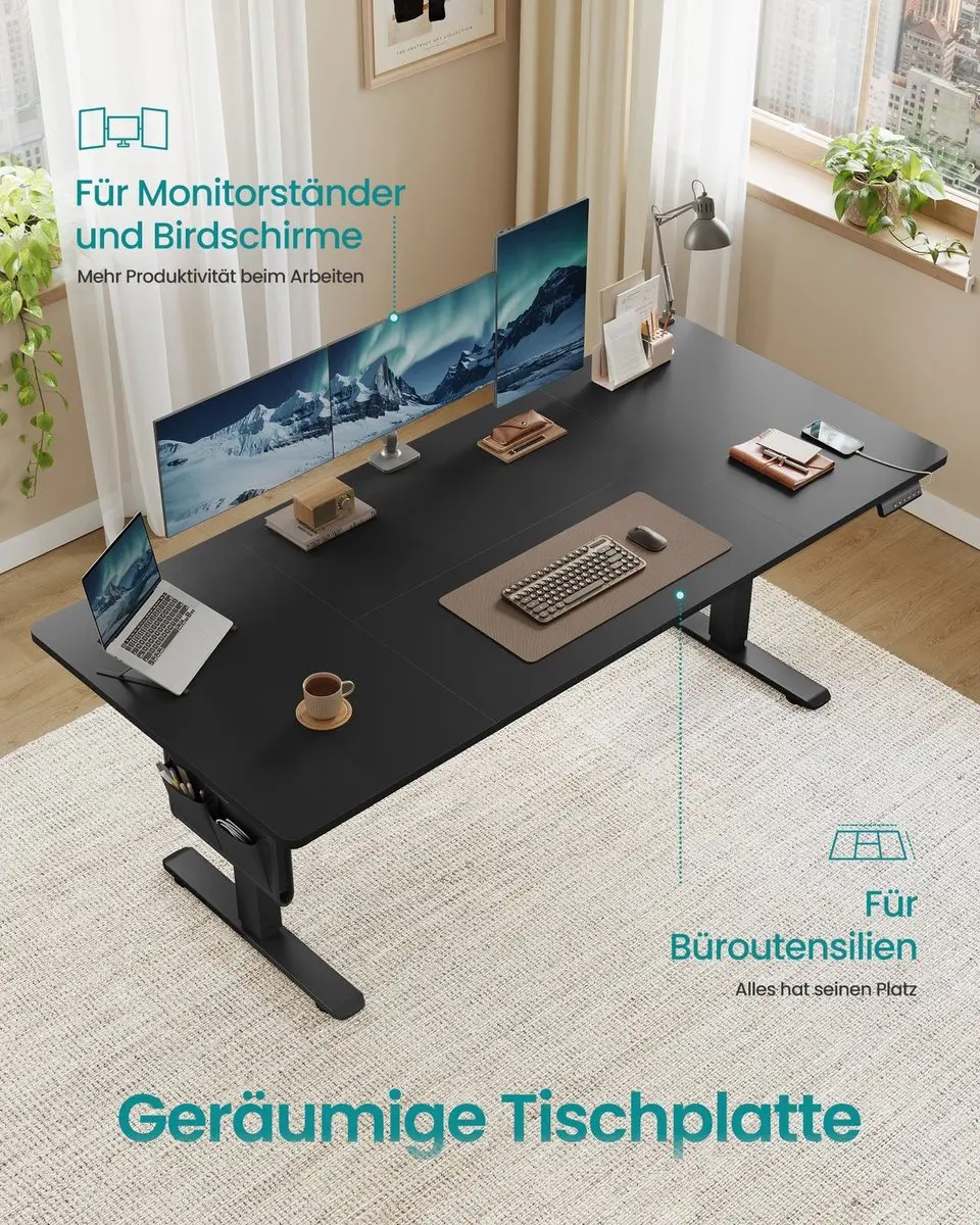 Songmics Elektrisch Zit-Sta Bureau 180x80cm - Inktzwart - afbeelding 4 van 6