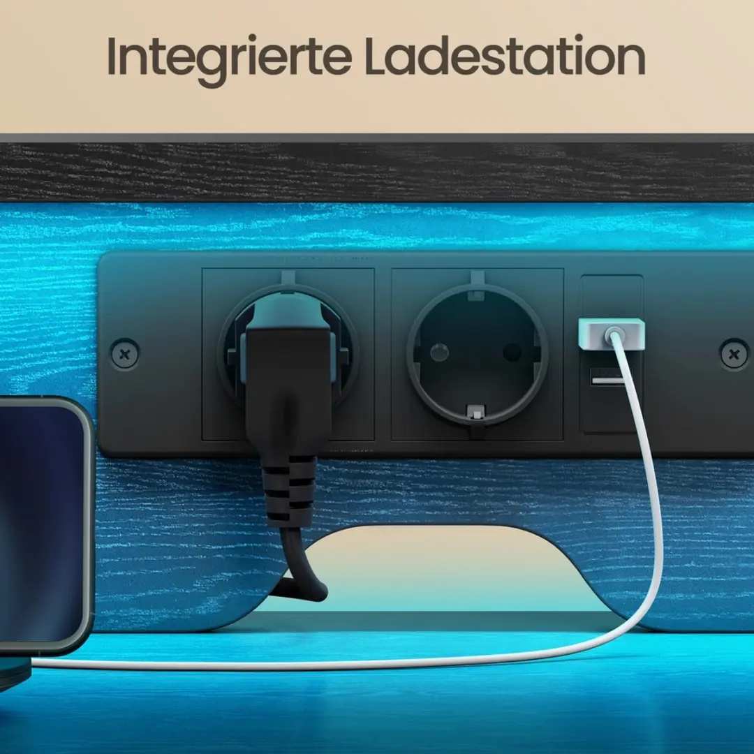 Songmics Computerbureau met lades en ledverlichting - Zwart - afbeelding 6 van 6