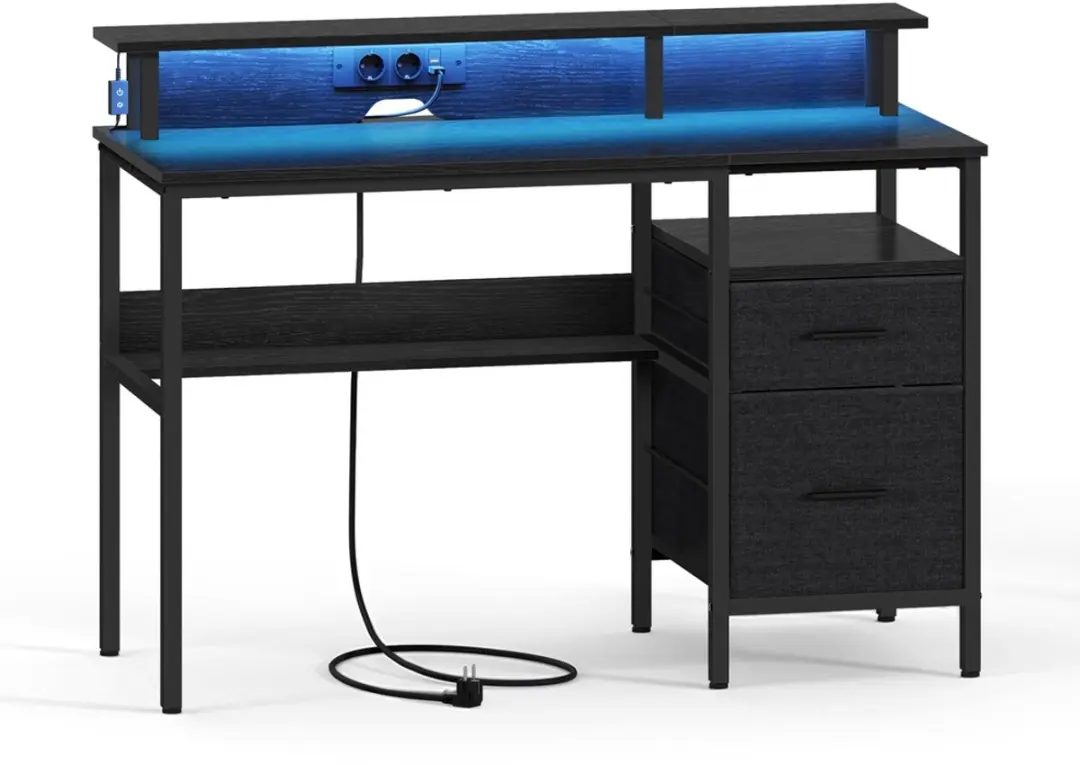 Songmics Computerbureau met lades en ledverlichting
