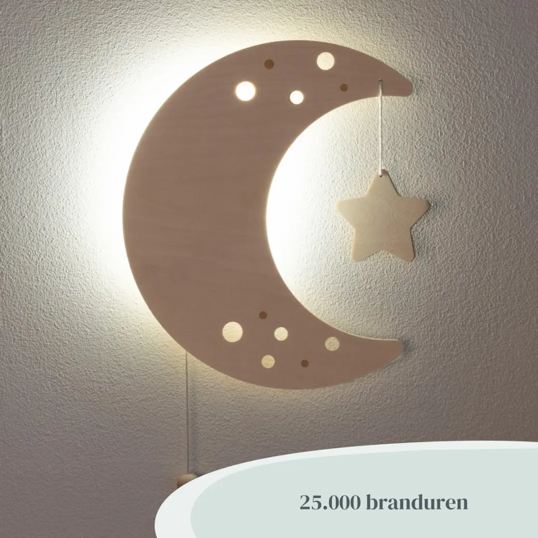 Baby's Only Houten Wandlamp Maan Wonder - 30cm - Warm wit - Bruin