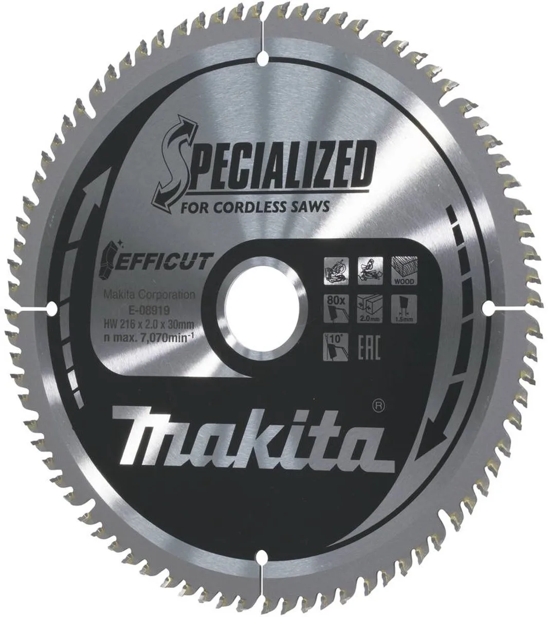 Makita E-08919 Cirkelzaagblad 216mm - 80 Tanden - Hout