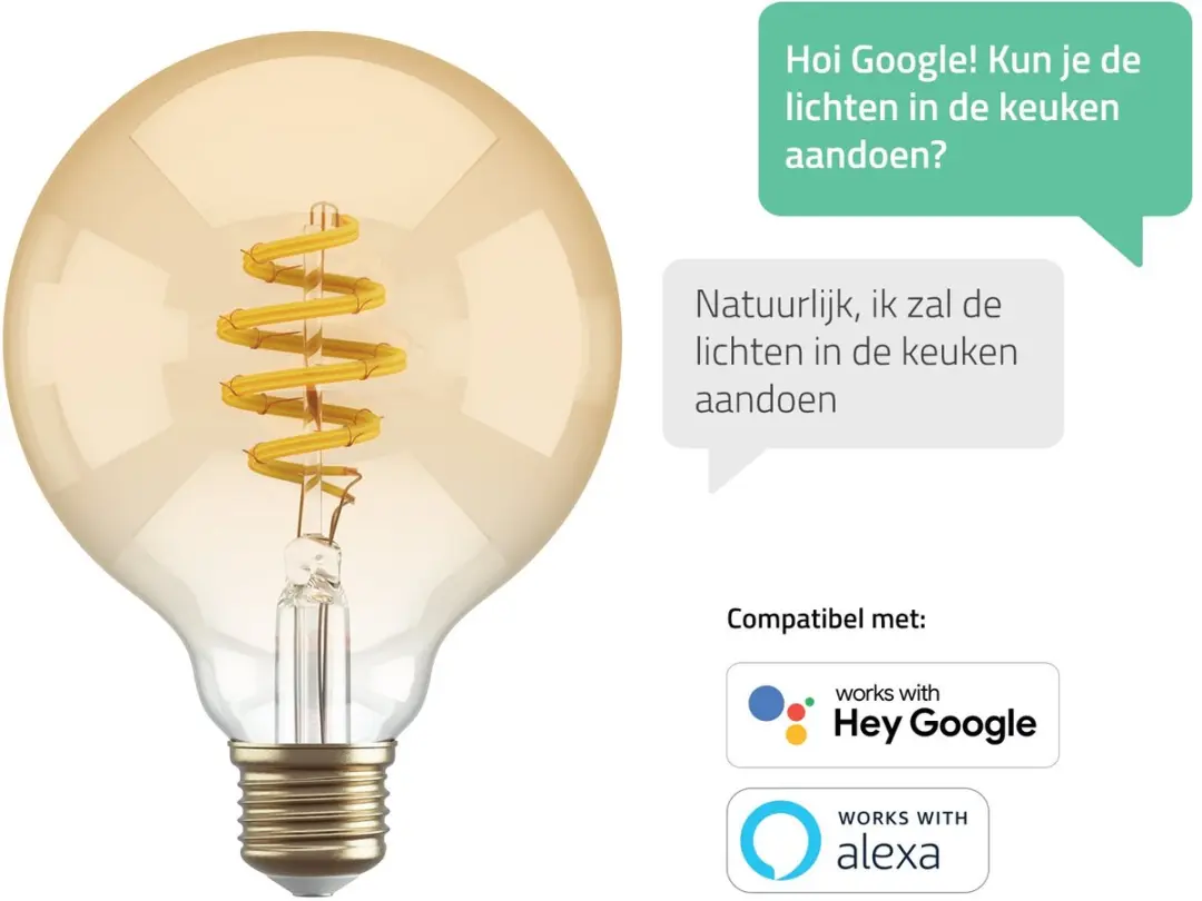 Hombli Smart Filament Bulb E27 G95 - 5W Warm Wit - Goudkleurig