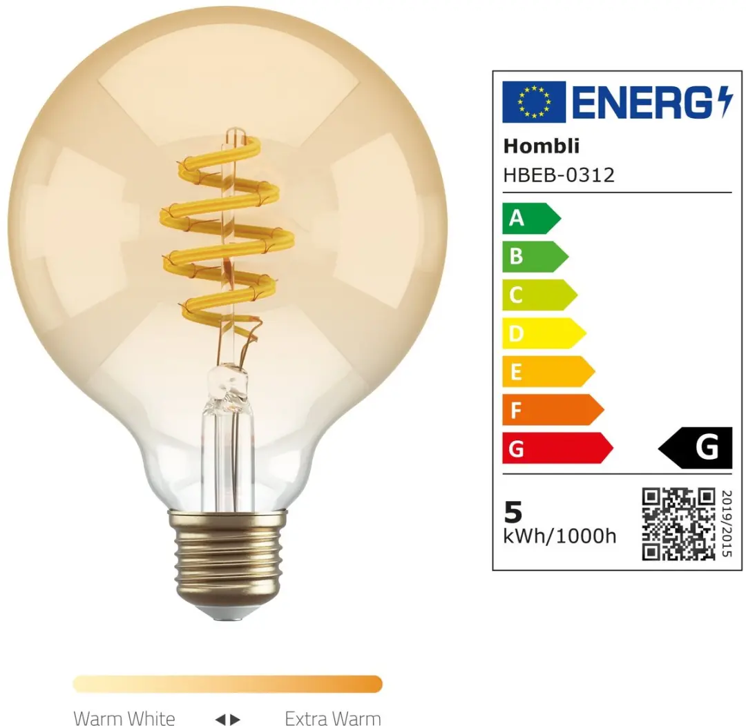 Hombli Smart Filament Bulb E27 G95 - 5W Warm Wit - Goudkleurig