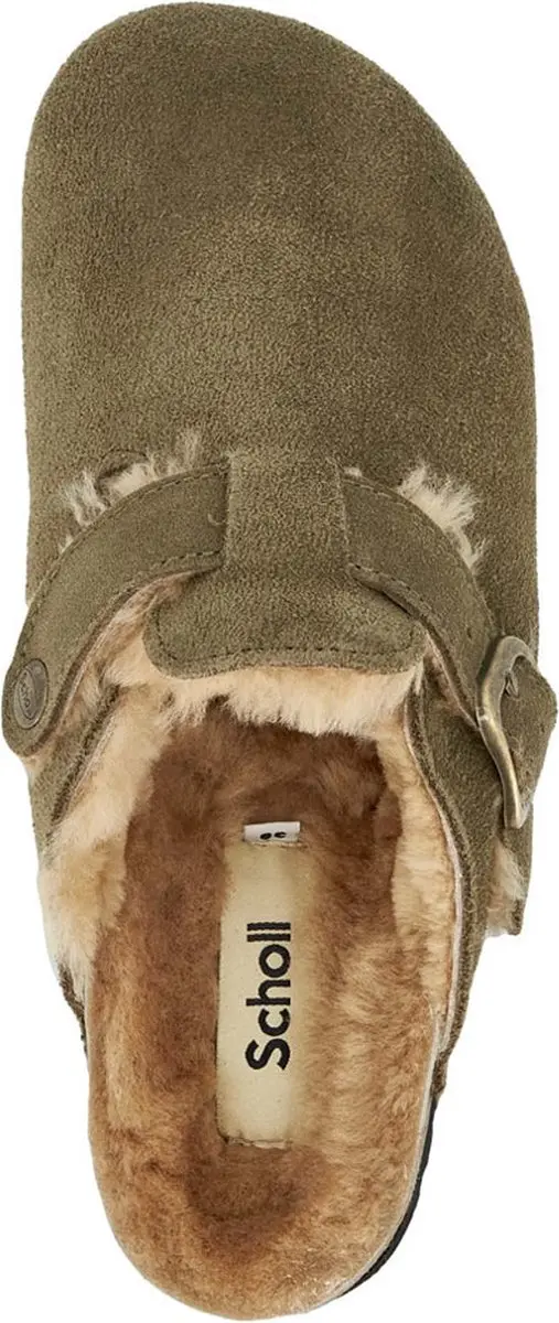 Scholl Fae New Fur Suede Clogs 42 - Khaki