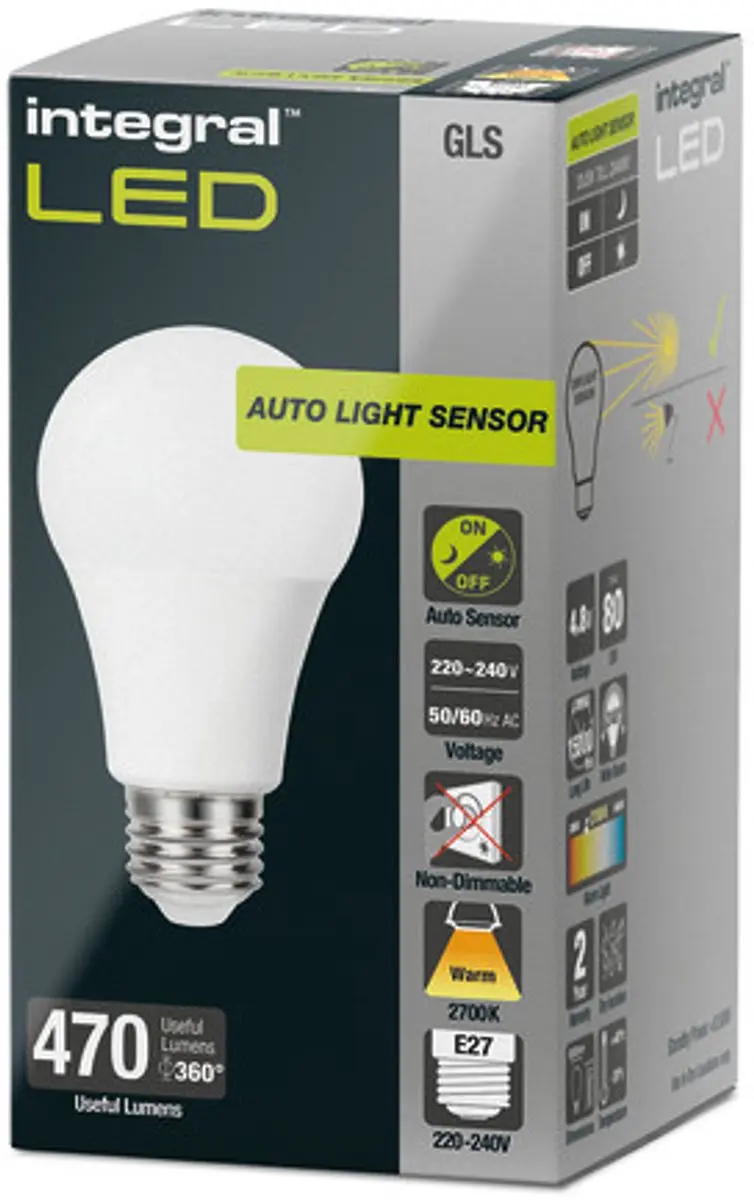 Integral E27 Day/Night Sensor LED Lamp 4.8W 470lm - 3 Stuks - Mat