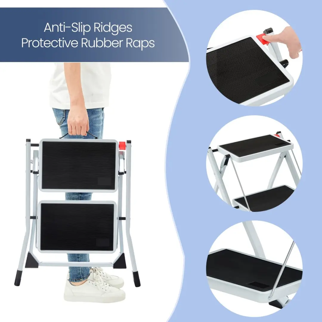 Songmics Opvouwbare 2-Treden Ladder - Grijs/Zwart of Wit/Zwart
