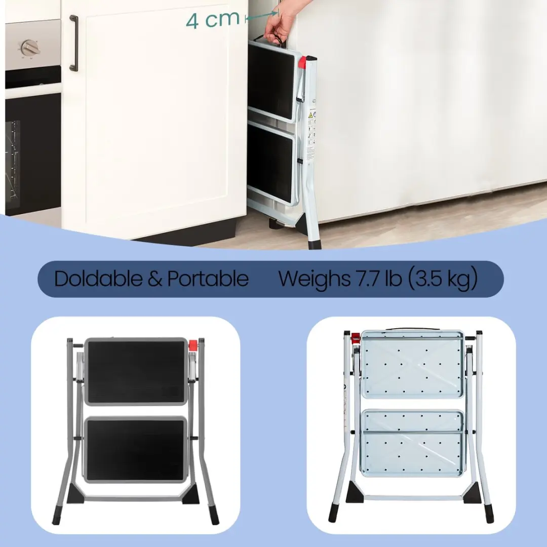 Songmics Opvouwbare 2-Treden Ladder - Grijs/Zwart of Wit/Zwart - afbeelding 6 van 6
